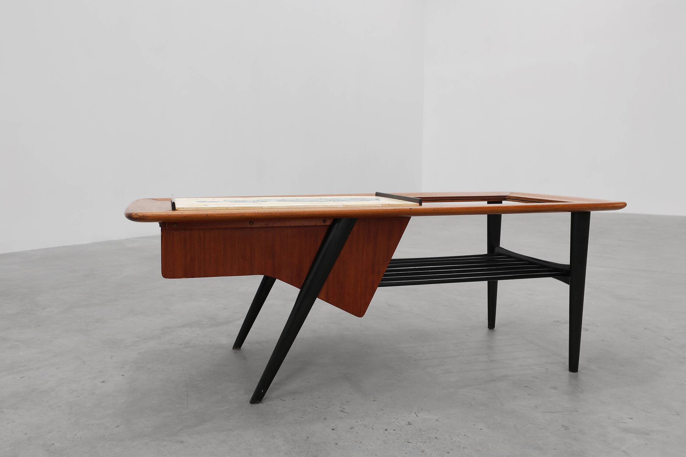 Coffee Table model 210, teak wood and ceramic,by Alfred Hendrickx, Belform