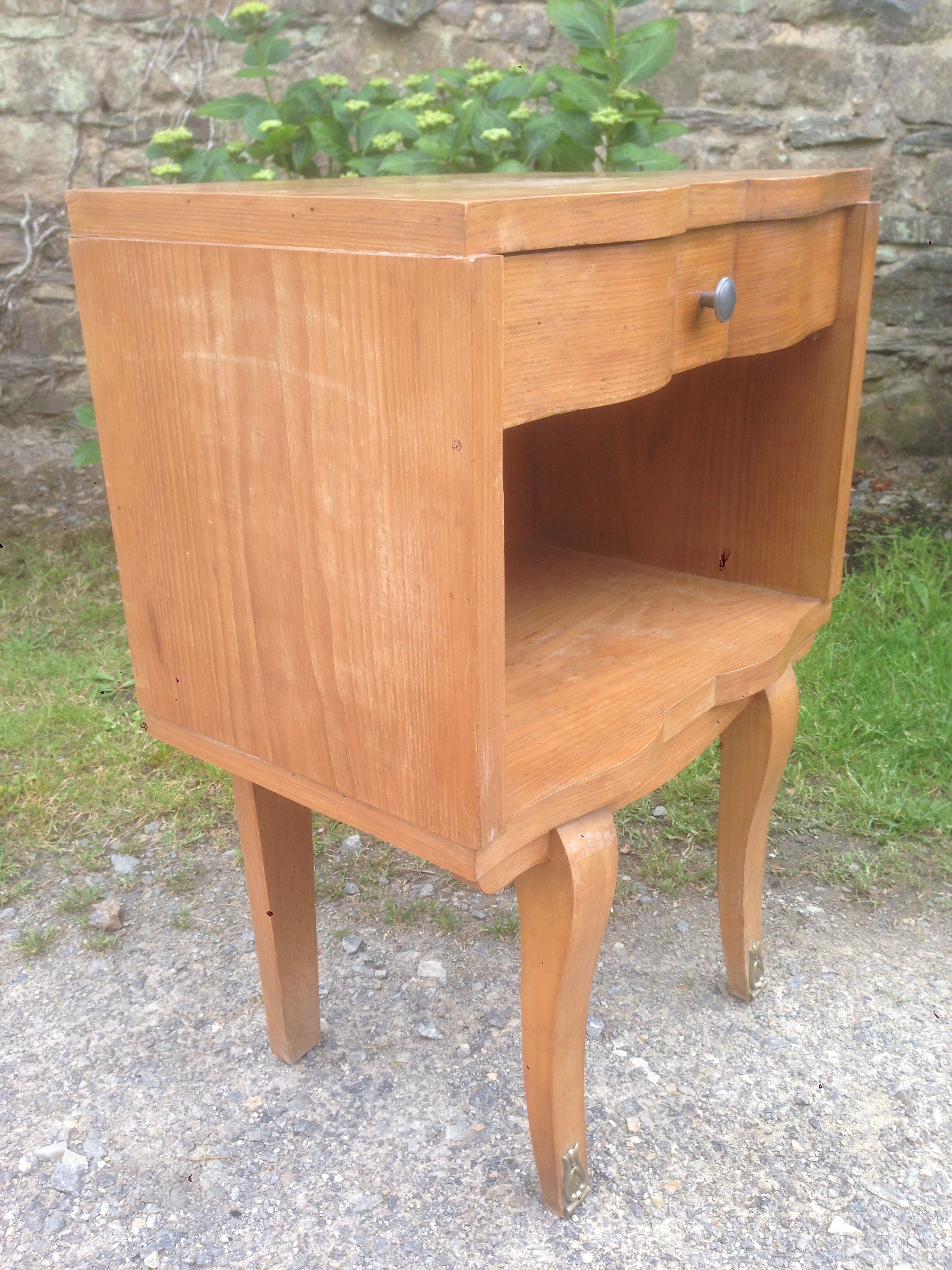 Vintage bedside table plated light oak.