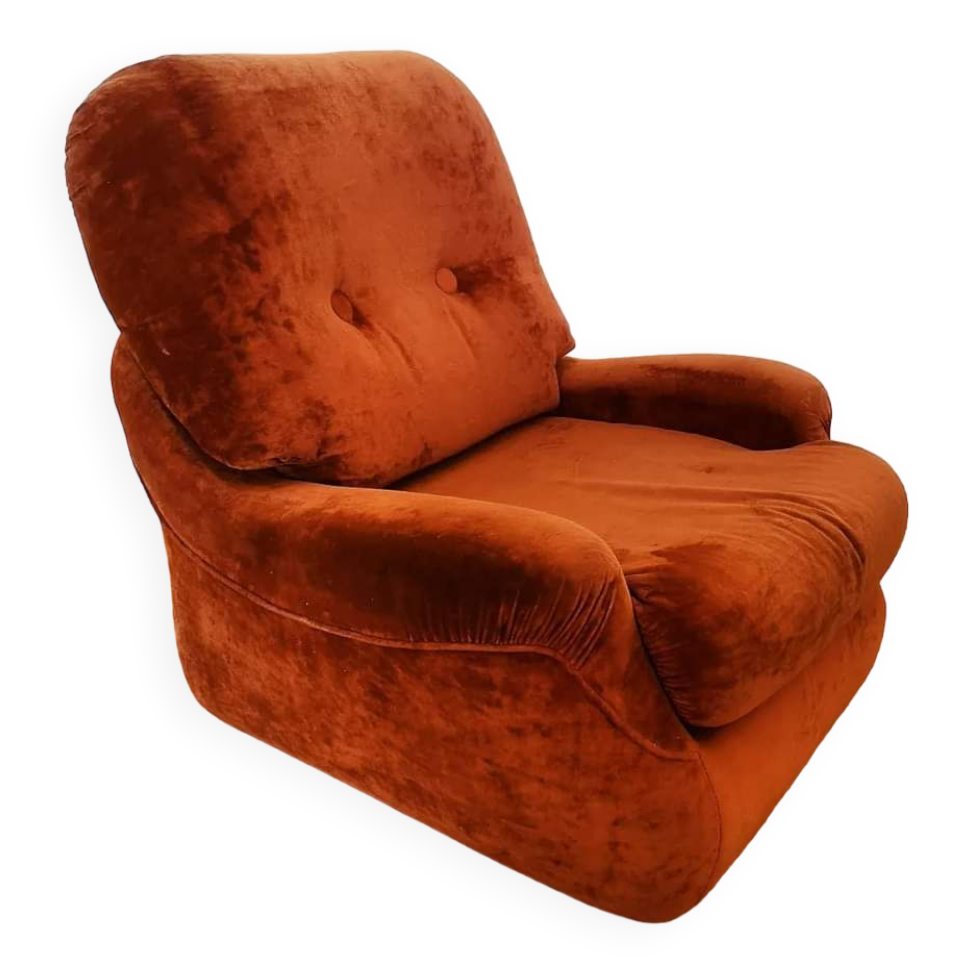 Fauteuil vintage en velours brique