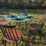 Table de jardin ronde ancienne pliante métal patine verte