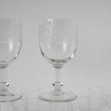 Set of 9 old wine glasses engraved in blown glass, early 20th century