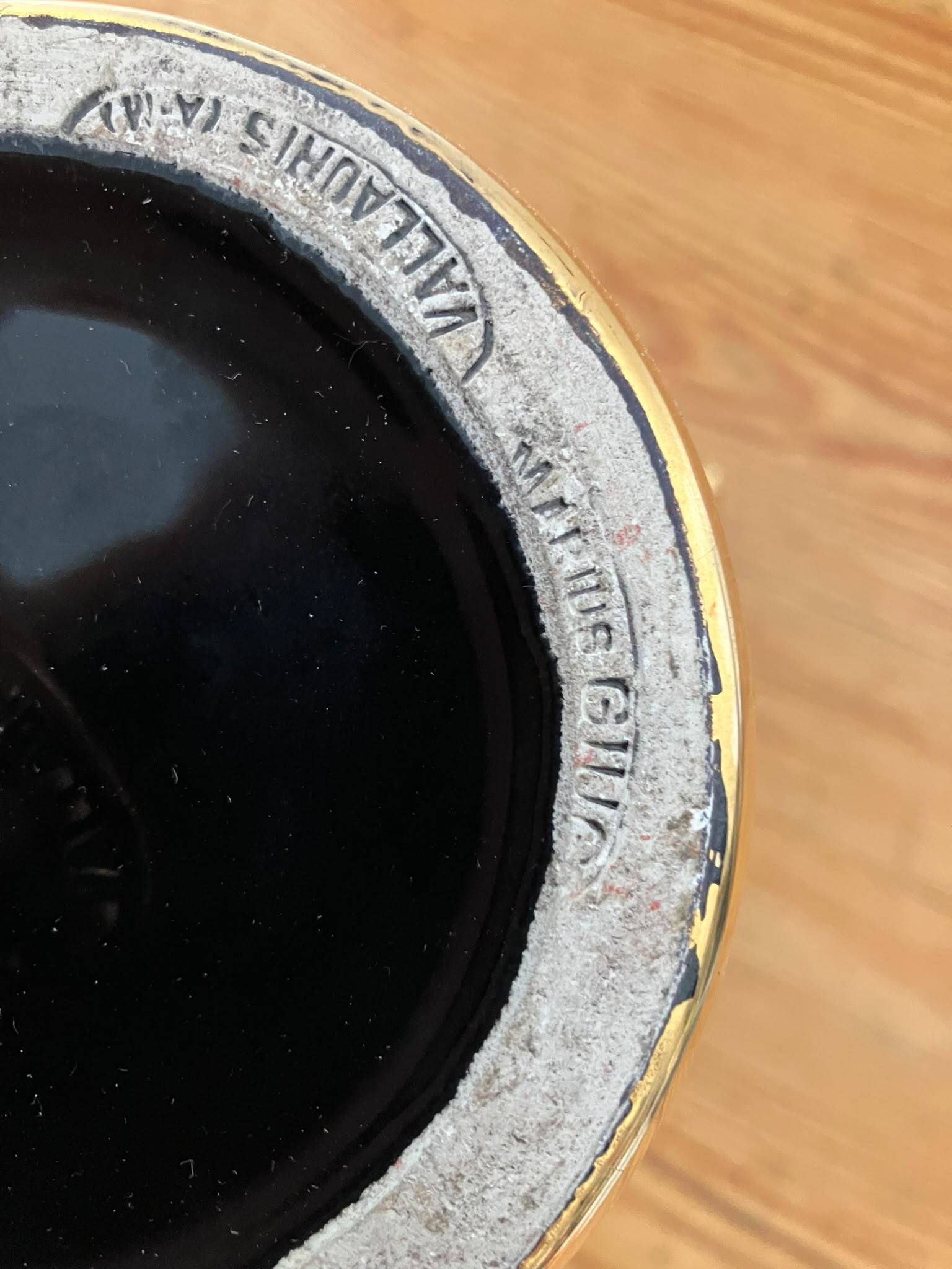 Ceramic jug Marius Giuge — black and gold decoration — Vallauris — 1950s