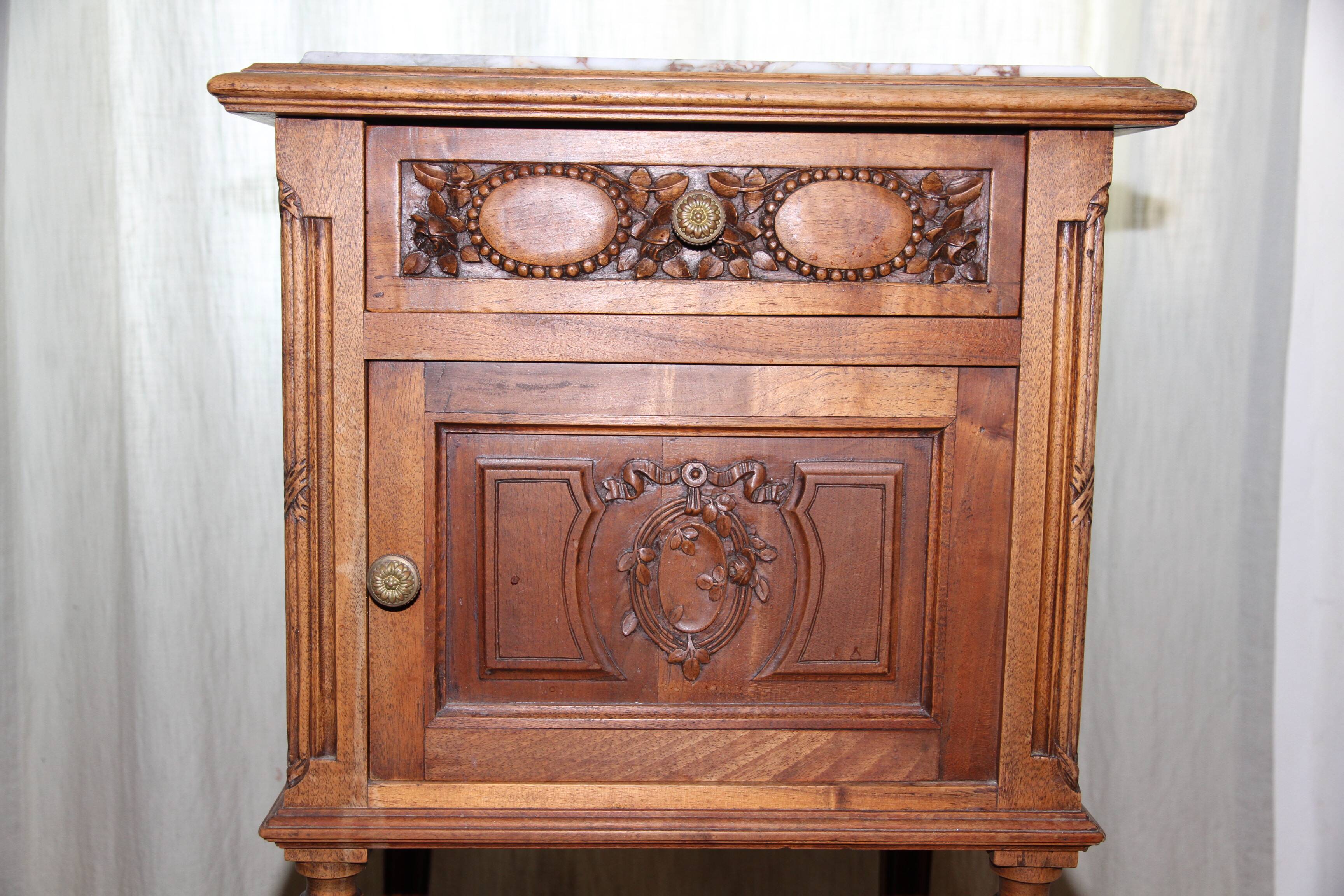 Wooden and marble bedside table