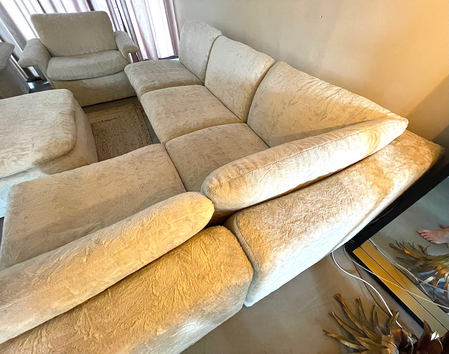 Modular corner sofa white pluche 7 elements