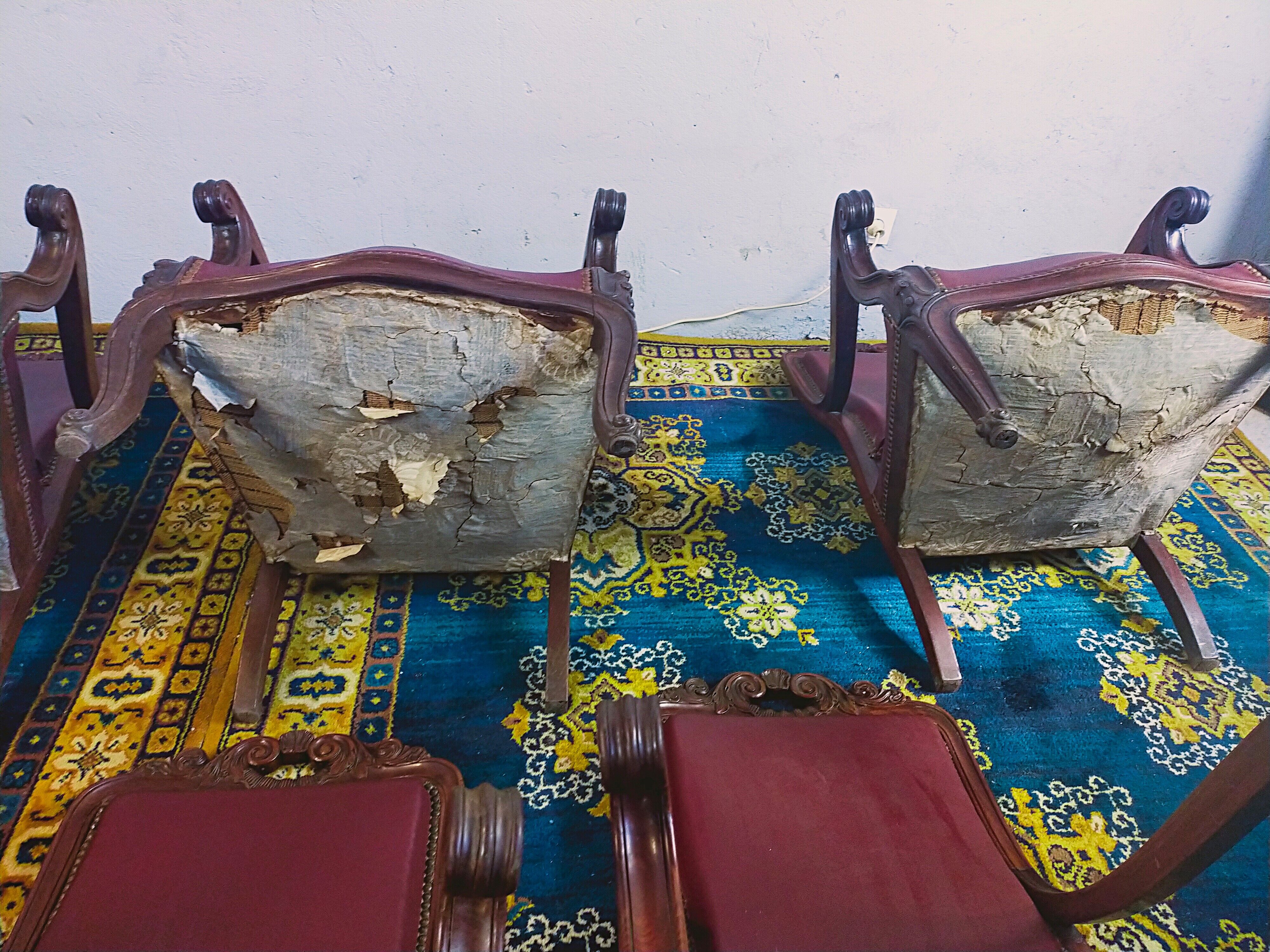 Series of 6 Louis XV armchairs in mahogany and leather