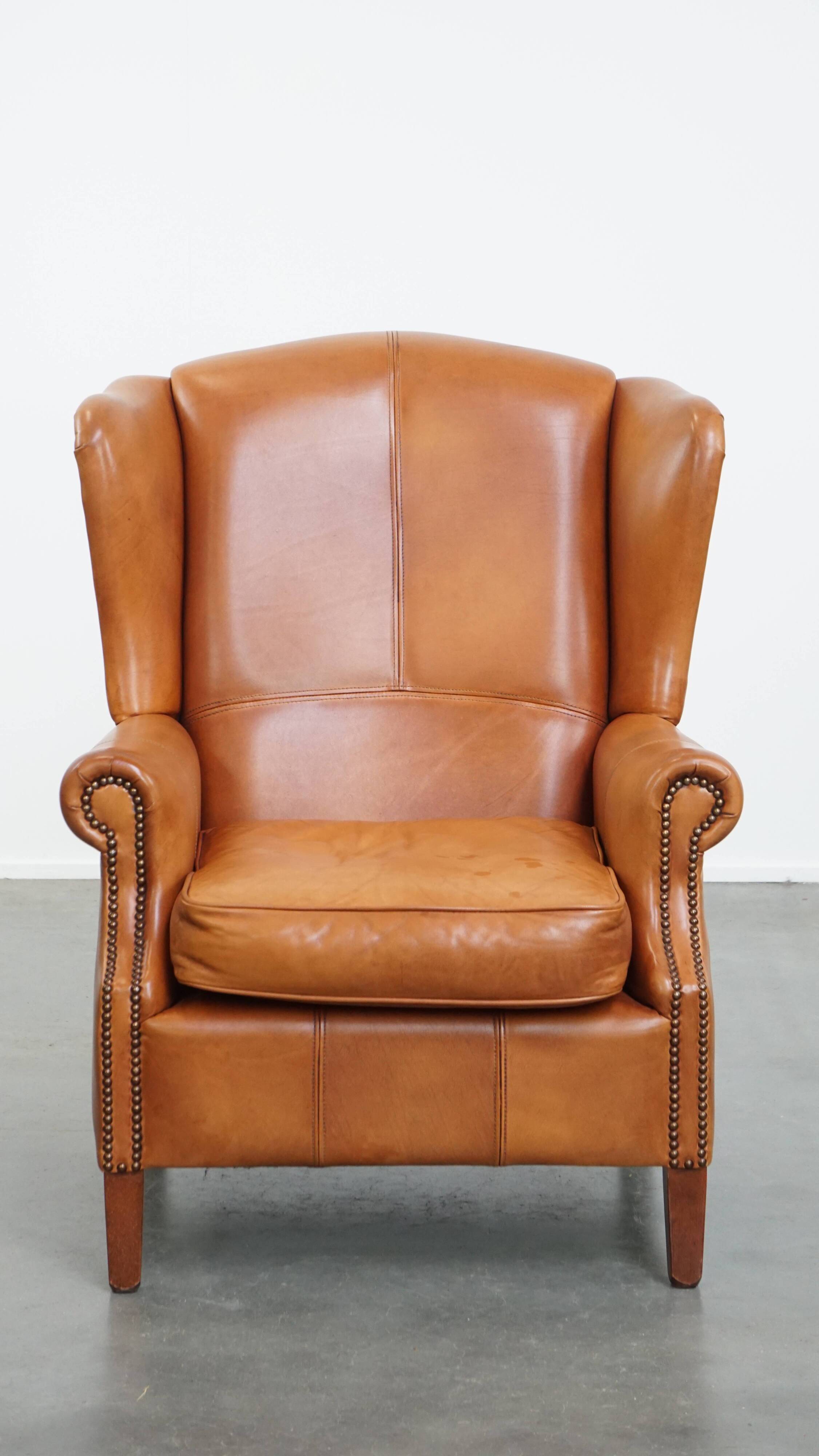 Cowhide leather wingback armchair