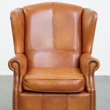 Cowhide leather wingback armchair