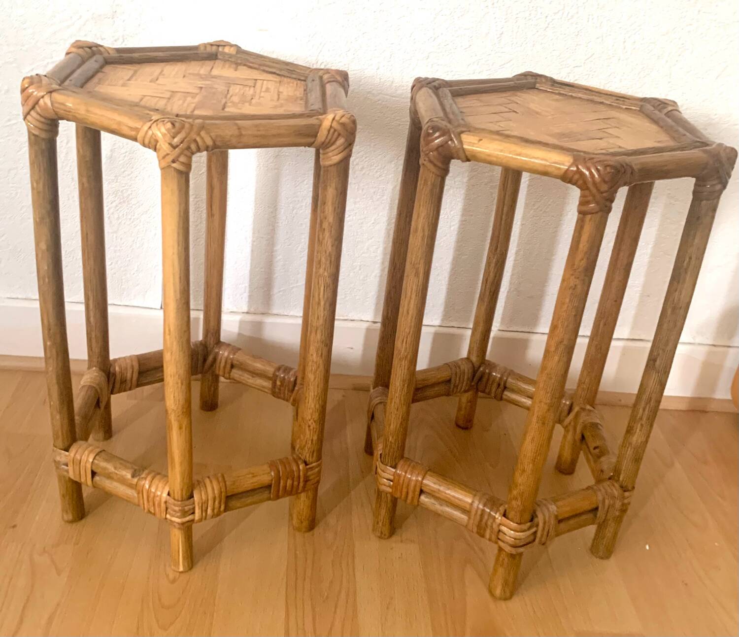 Pair of rattan bedside tables