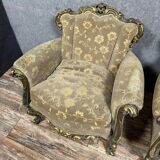 Pair of Louis XV style Venetian armchairs in gilded wood circa 1950