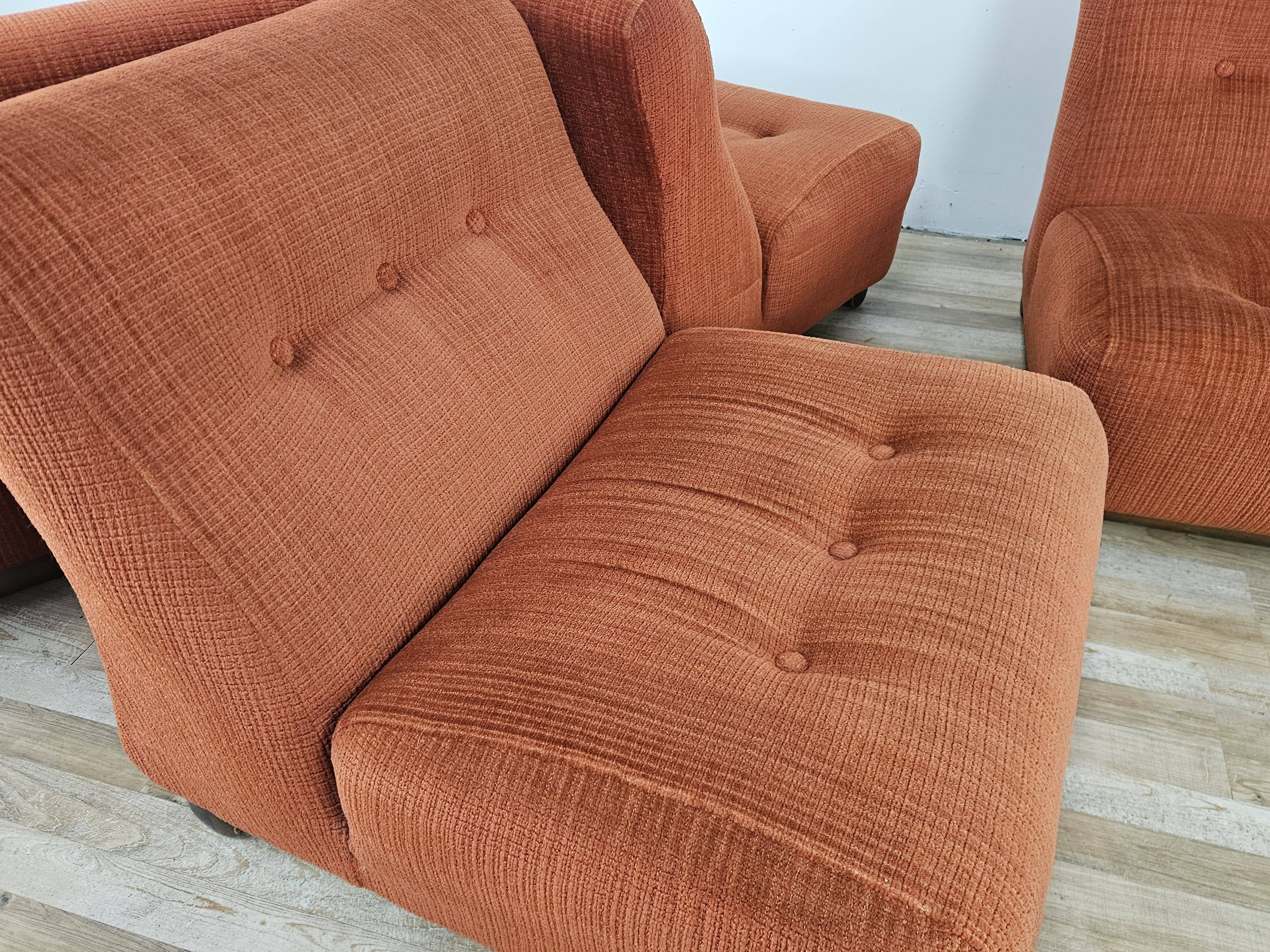 1970s modular armchairs in red fabric