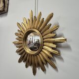 Miroir de sorcière forme soleil doré vintage 1970