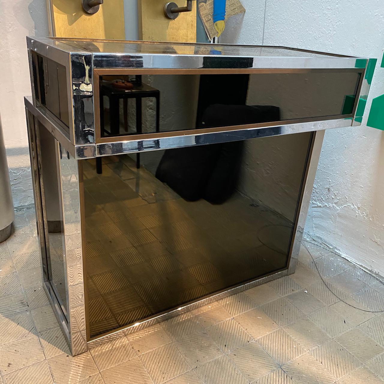 Bar en chrome et verre fumé, Italie, 1970