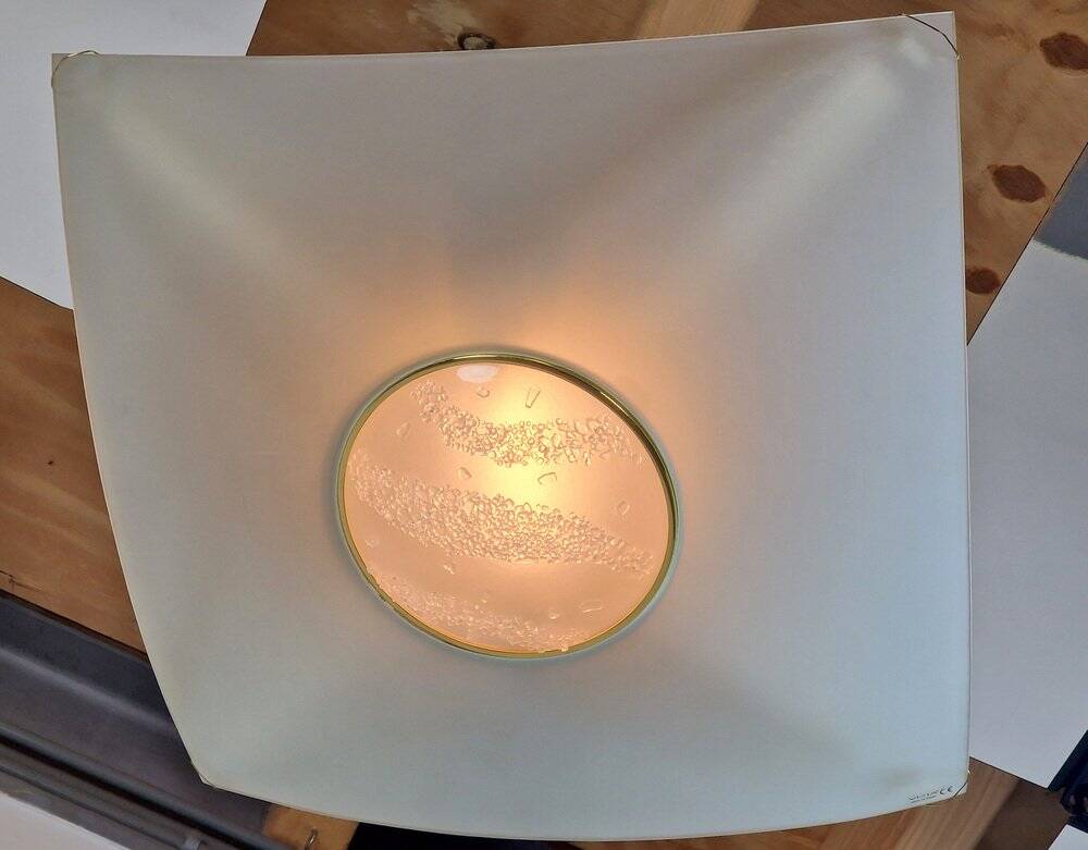 Vibea Quadra Ceiling Lamp in Ice Glass and Brass, 1970s