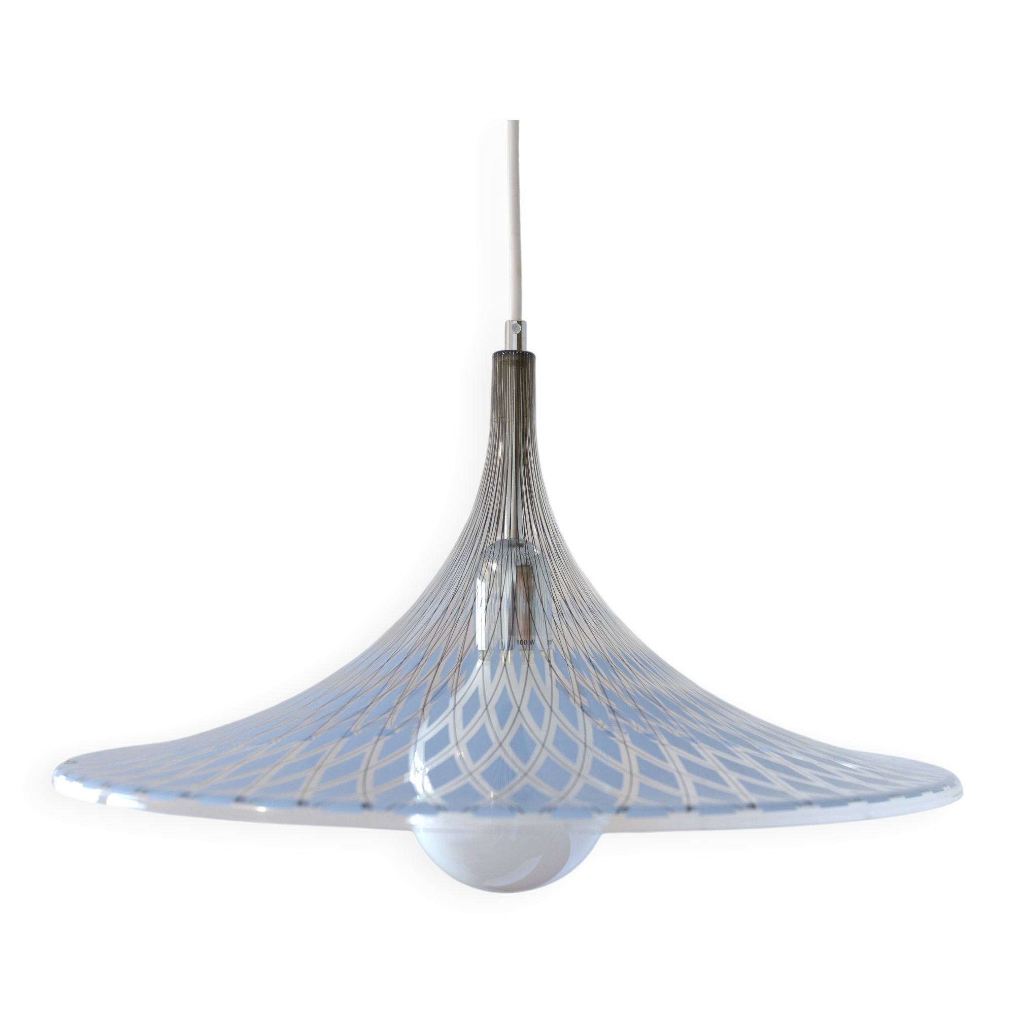 Vintage Trumpet Pendant Lamp Meblo Blue Plastic Hanging Light 1970's