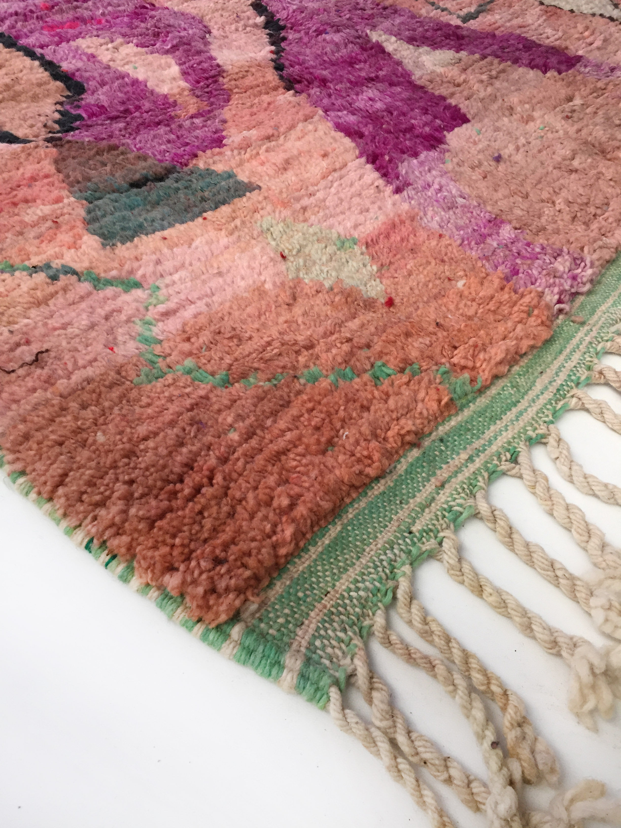 Moroccan Berber carpet Boujaad pink with colorful patterns 256x160cm