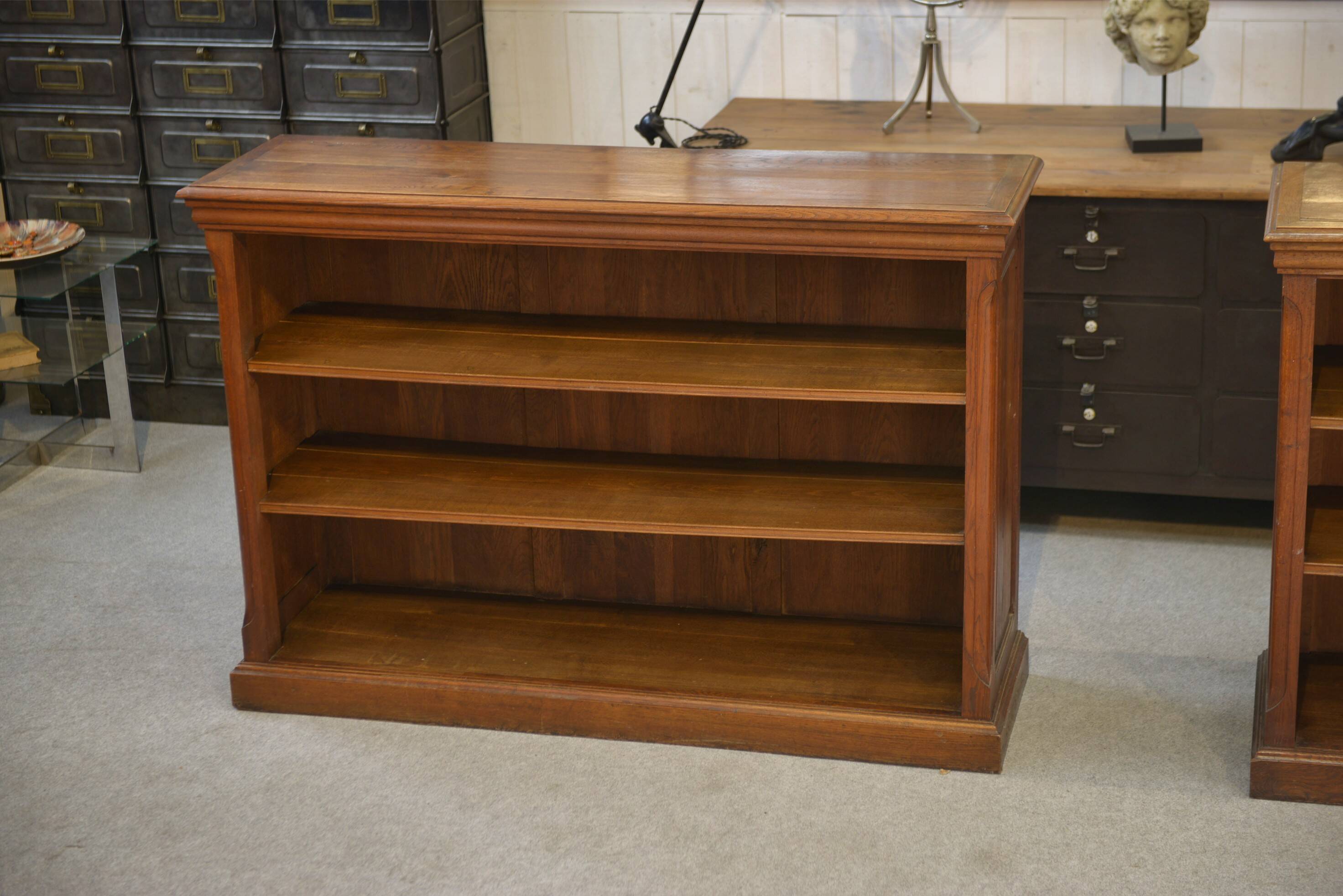 Pair of solid oak bookshelves from the 1920s.