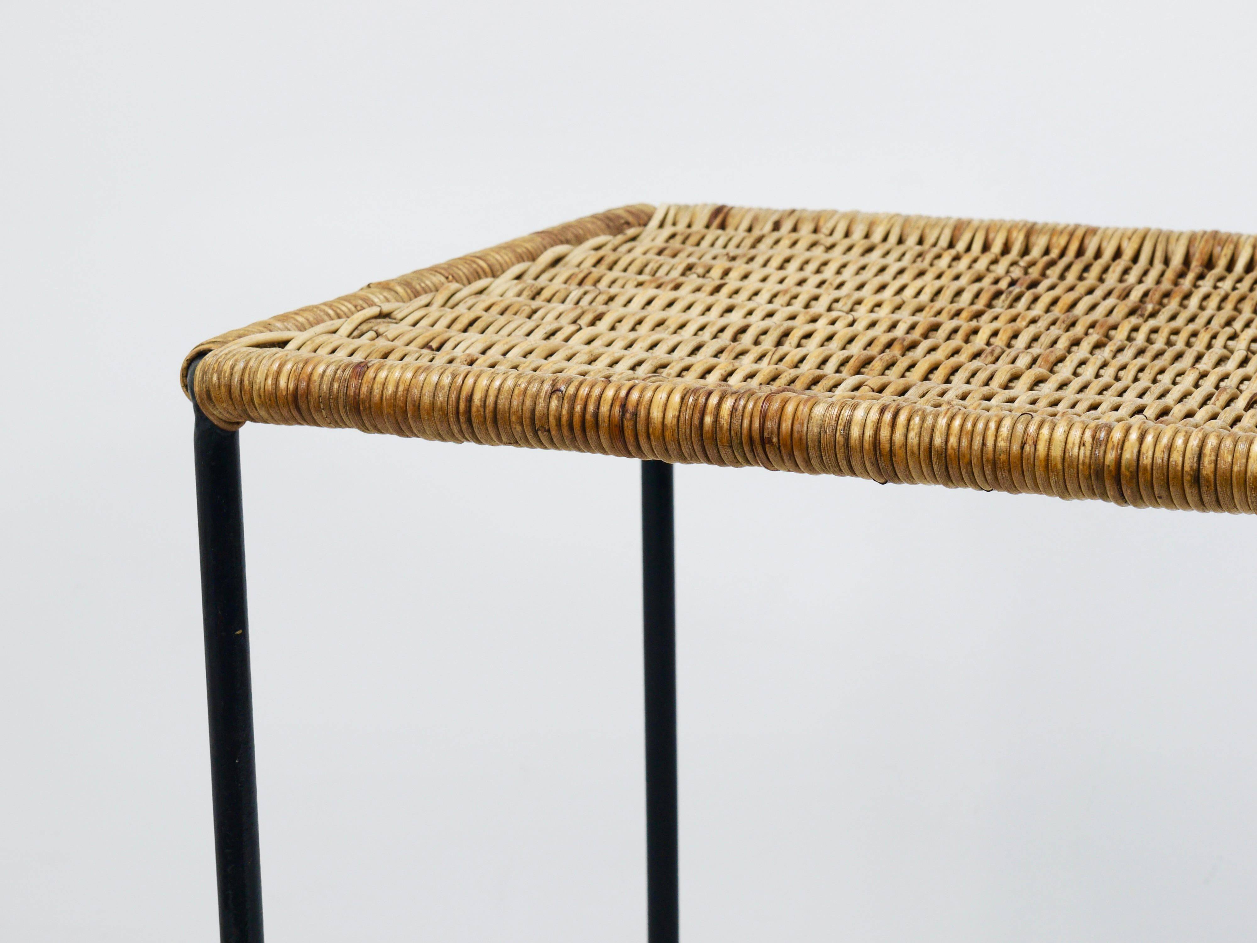 Long side table by Carl Aubock, flower bench, rattan, wicker, Austria, 1950s