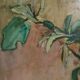 Oil painting on cardboard honeysuckle branch