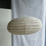Suspension in rattan and natural japanese linen lantern shape h70 d50