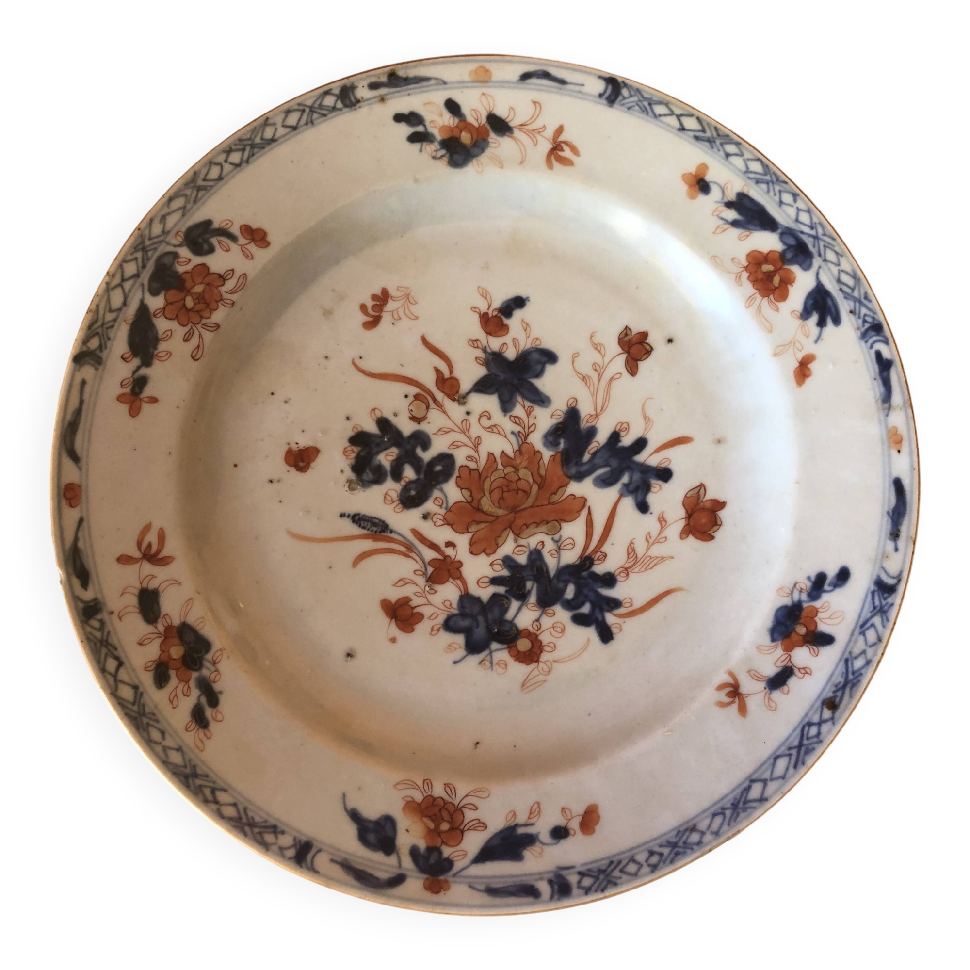 China plate porcelain xviii compagnie des indes orange blue flower decoration