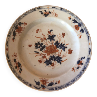 Chine assiette porcelaine xviii compagnie des indes décor fleur orange bleu