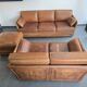 Roche Bobois vintage lounge from the 80s – cognac buffalo leather – 2 sofas + pouf