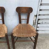 Set de 4 chaises brutalistes bois et corde, art populaire