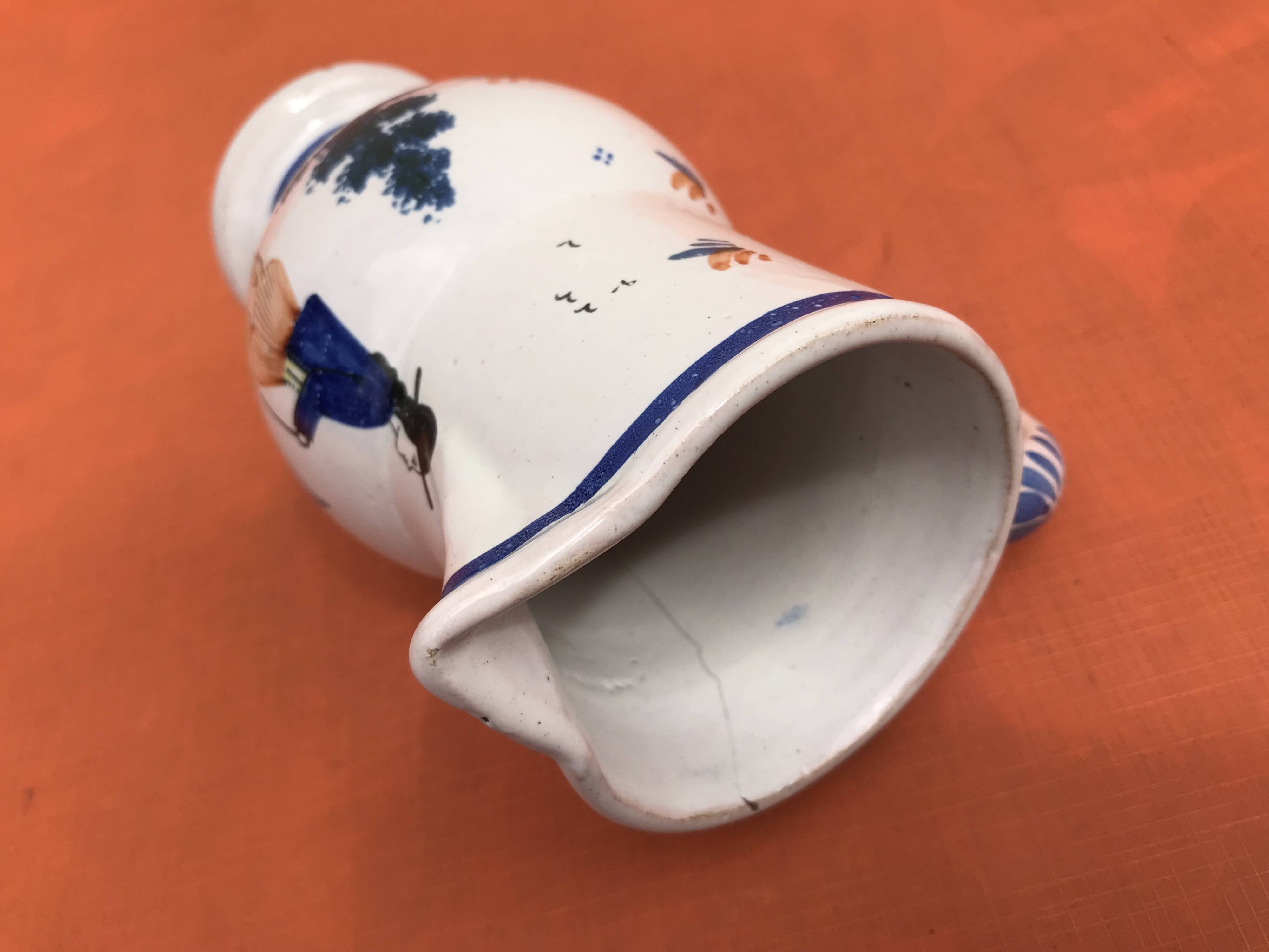 Old pitcher with Breton decoration, Quimper earthenware, HB Quimper