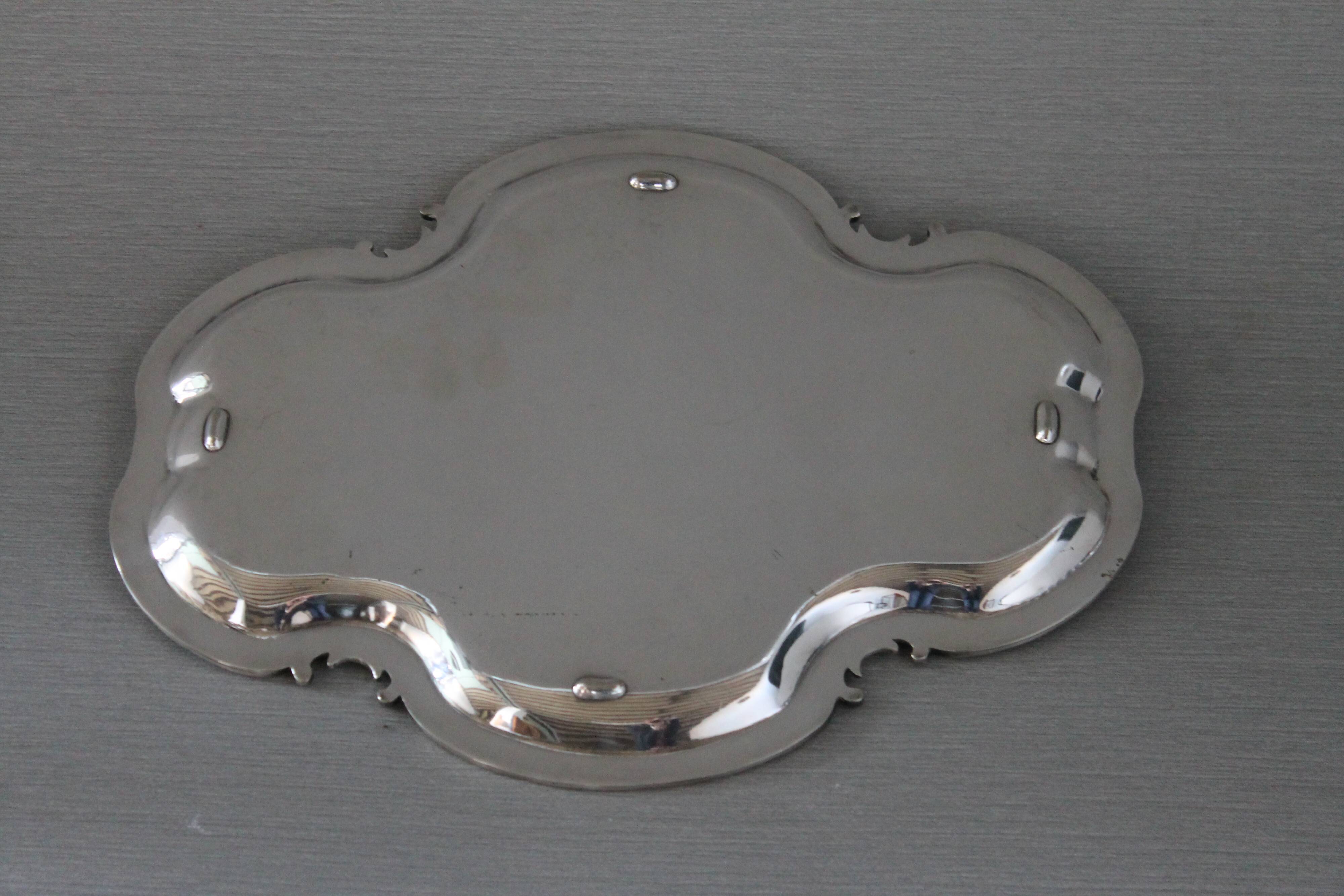 Rose-style silver metal tray - EH monogrammed