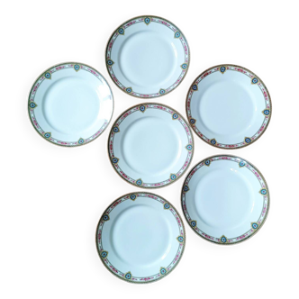 Set of 6 LJV France flat plates in vintage porcelain