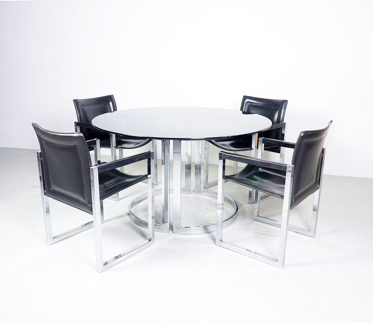 Milo Baughman chrome and smoked glass dinner table, 1970's