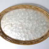 vintage rattan and mother-of-pearl tray