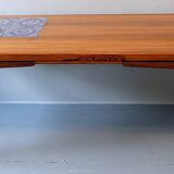 Rosewood coffee table with blue ceramic tiles, Denmark 1960s