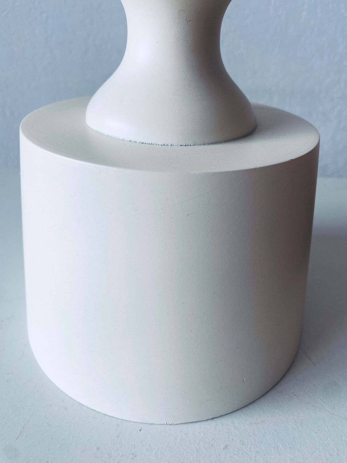 Large turned white wooden lamp