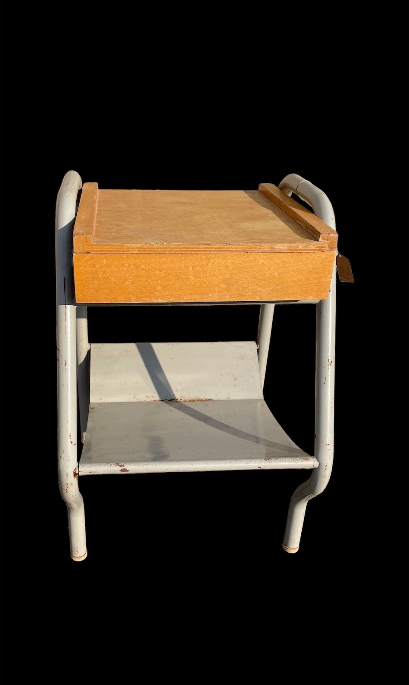 Vintage bedside table in wood and metal