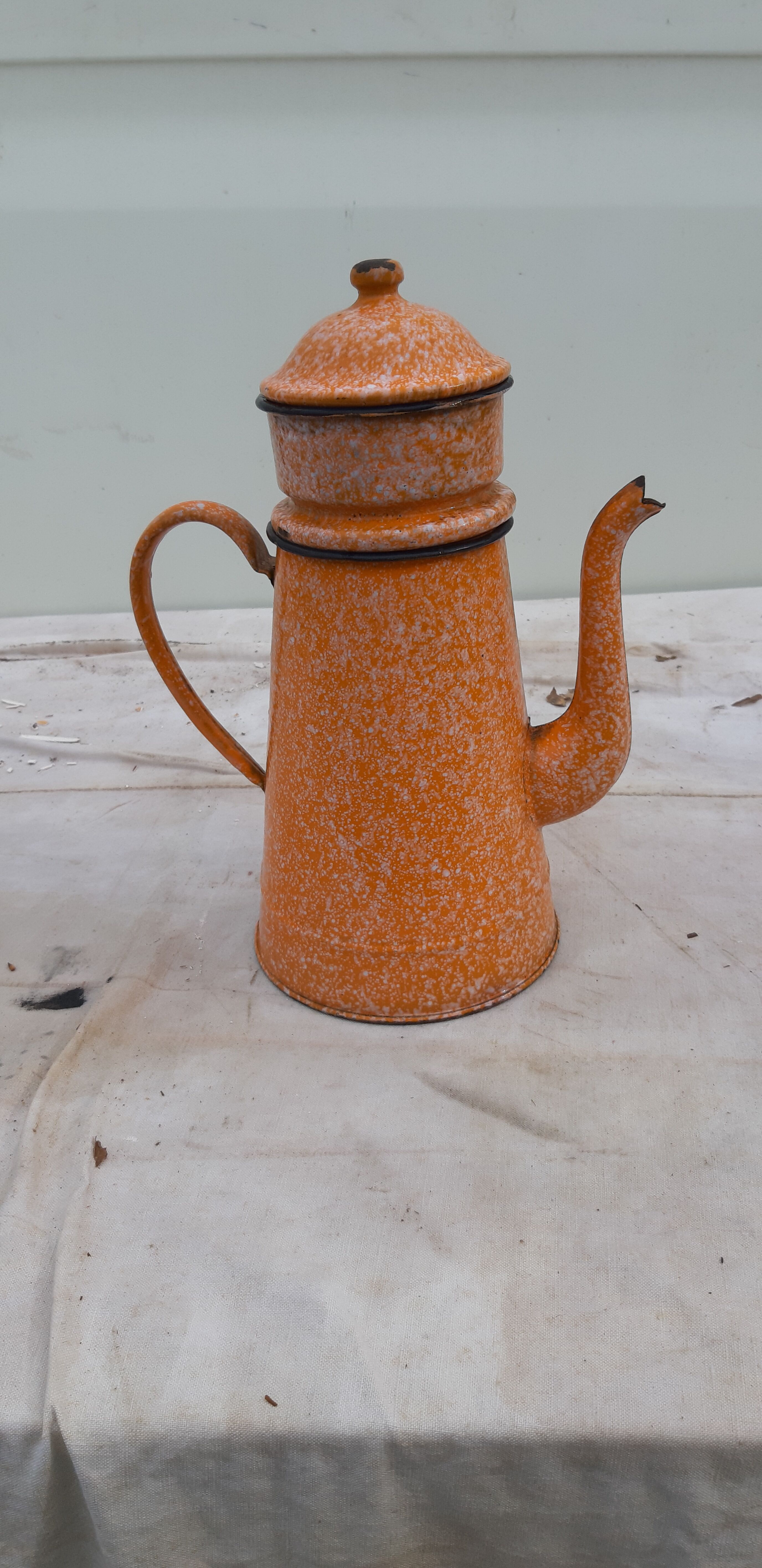 Orange enamelled coffee maker
