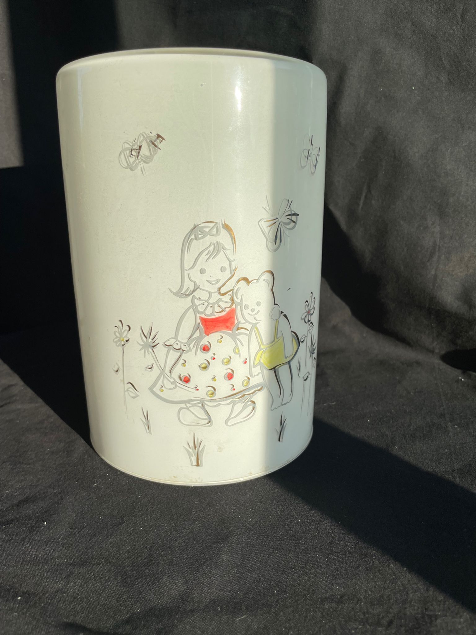 Vintage lamp, white glass, hand painted