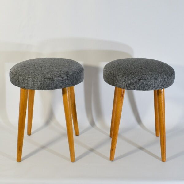 Vintage grey spring stool restored, wood