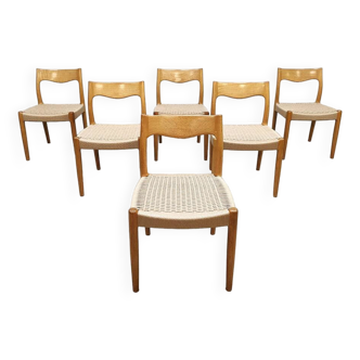 Chaises de salle à manger danoises vintage en corde de papier en chêne 'Wabi-Sabi'