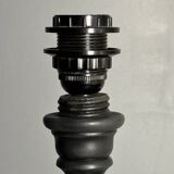 Brutalist wood turned ebonized table lamp in the style of Charles Dudouyt