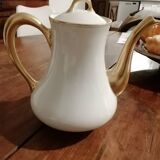Cafetière ancienne porcelaine de Limoges blanche et dorée