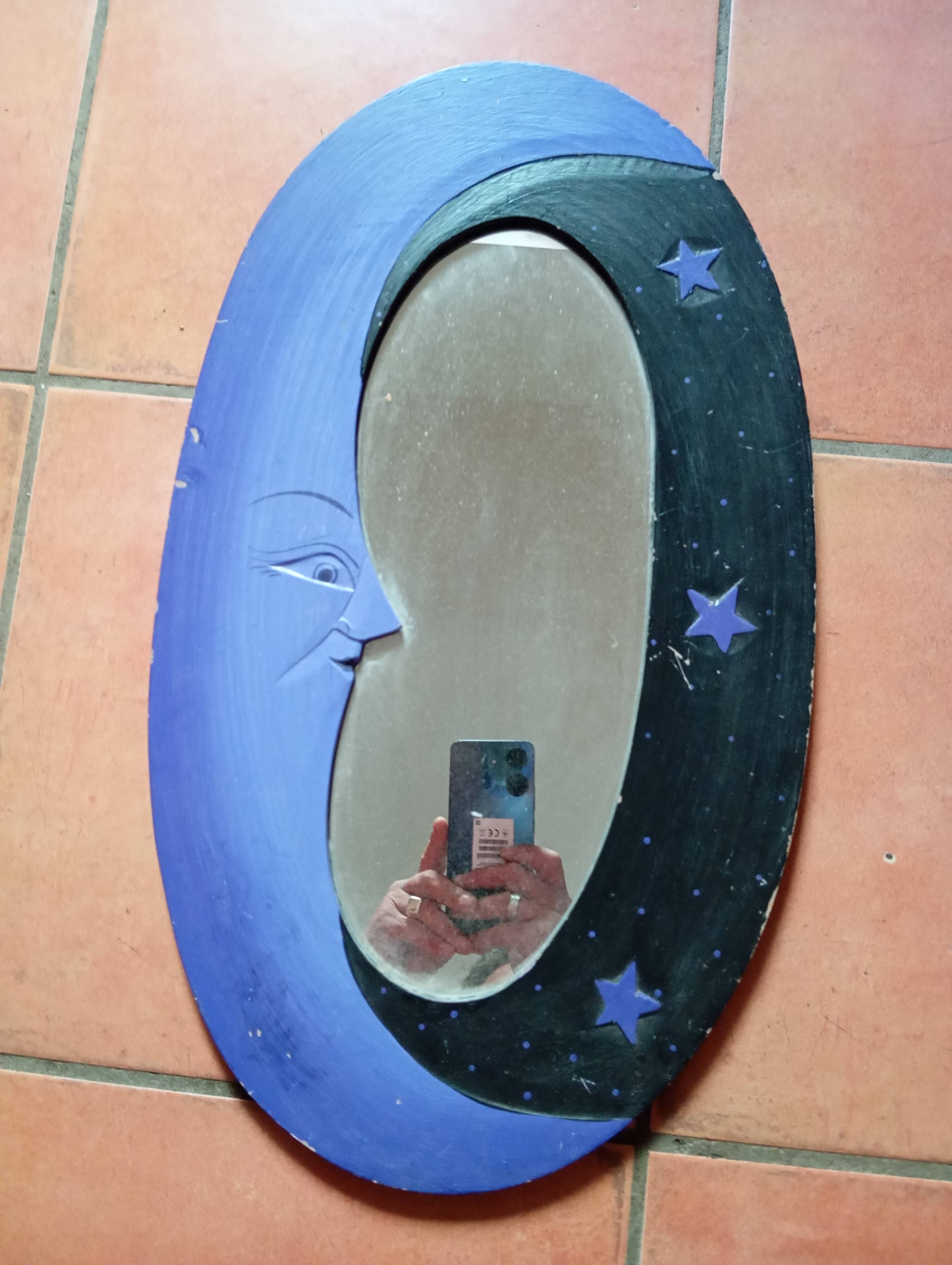 Miroir lune en bois, ovale, violet & noir