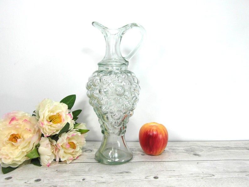 Glass pitcher, grape cluster wine carafe