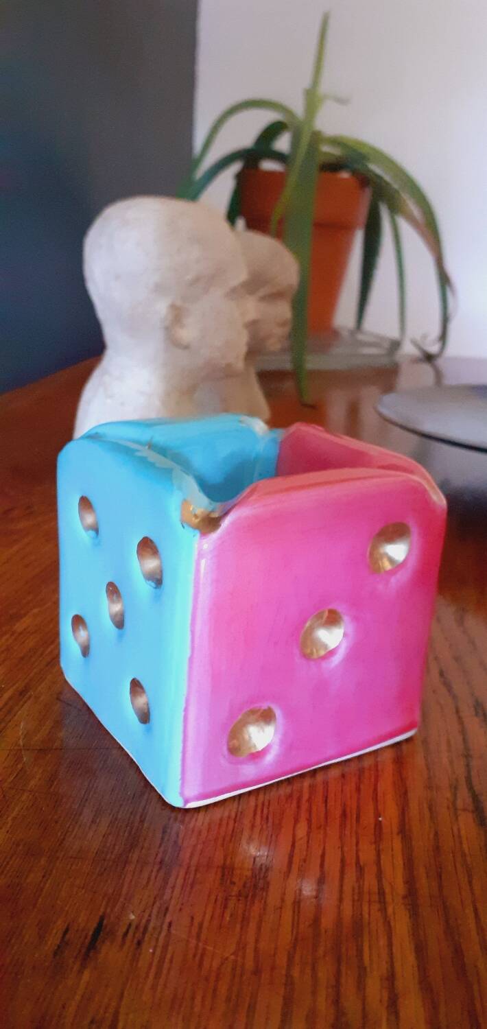 Dice-shaped ashtray in Vallauris ceramic from the 50s