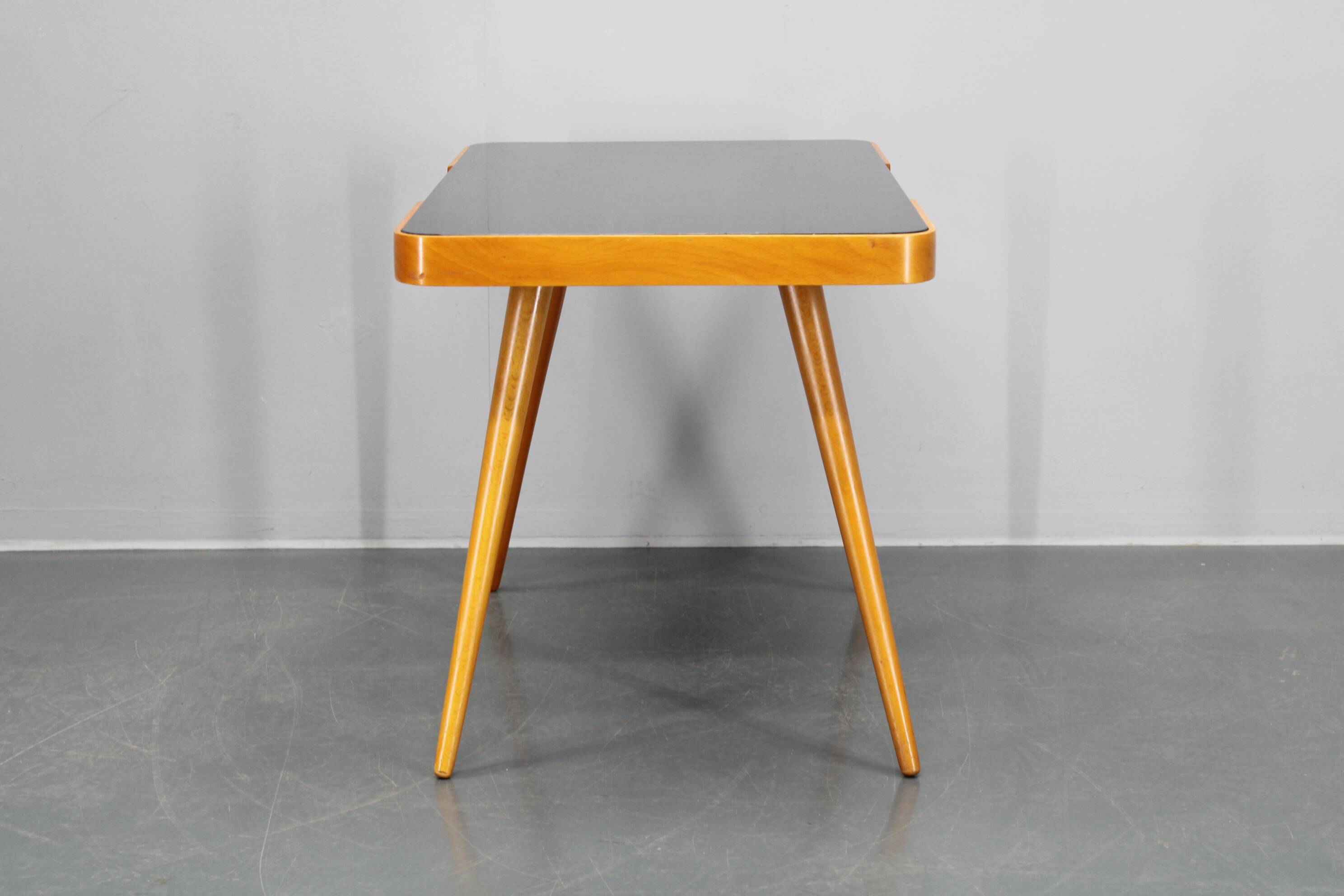 1960s Beech Coffee Table with Glass Top , Czechoslovakia