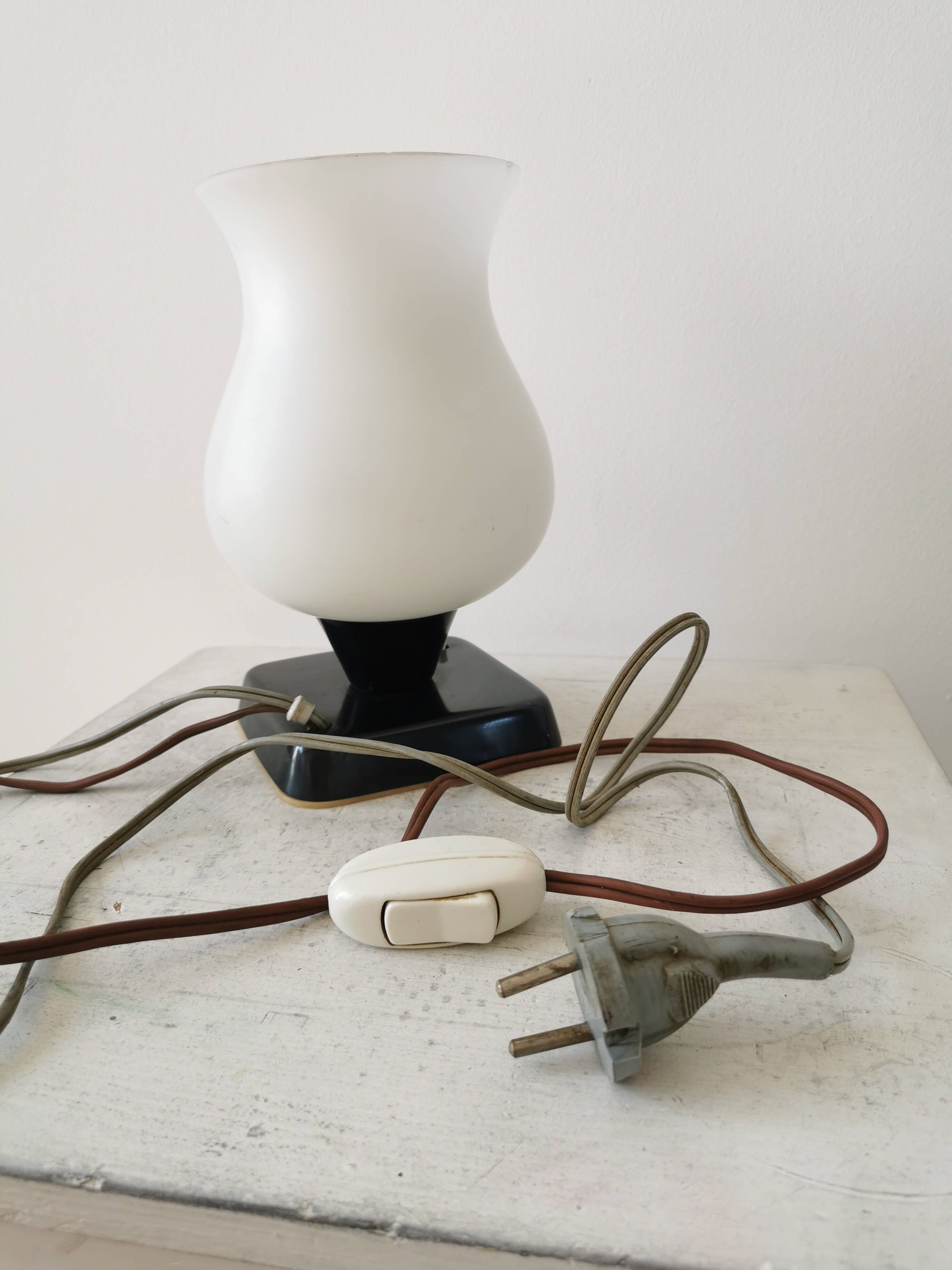 Mid Century Opaline Glass Table Lamp: Retro Bedside Lighting, 1960s Yugosla