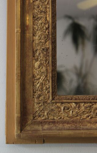 Miroir ancien doré à la feuille d'or et glace au mercure