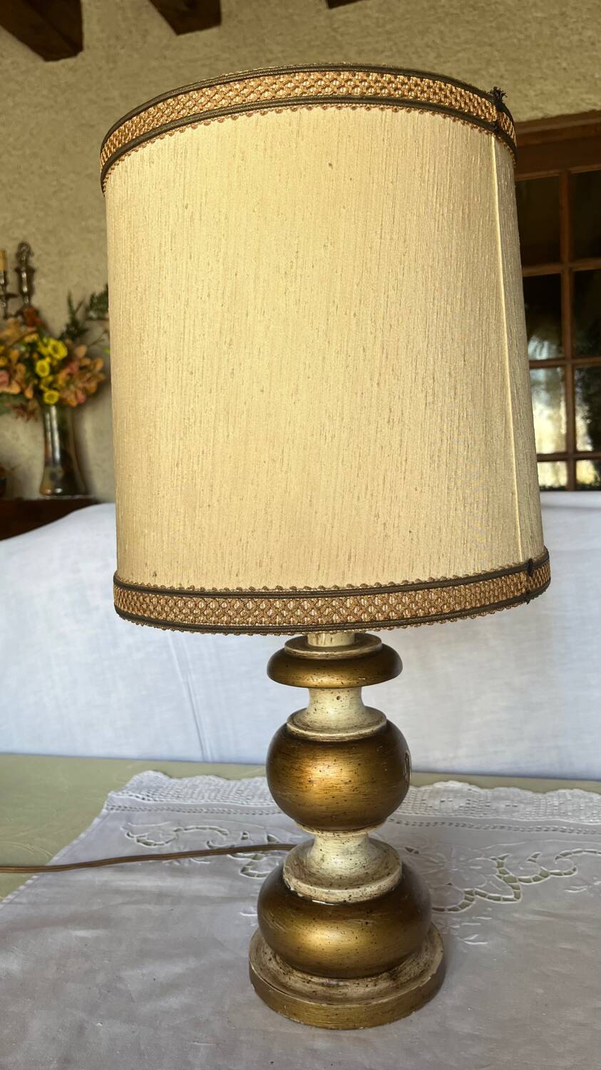Vintage painted wooden table lamp