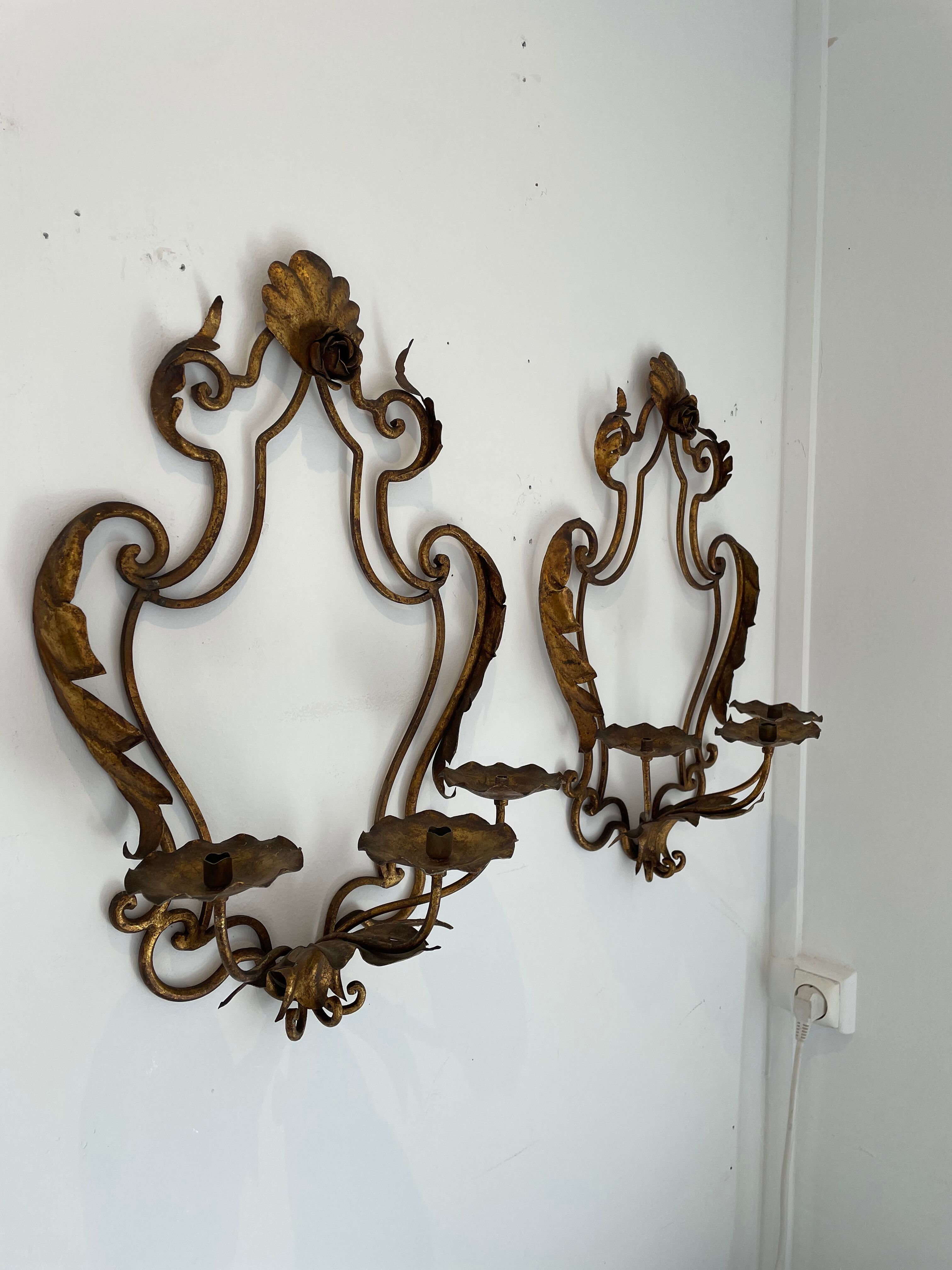 Pairs of sconces with 3 brass fires early XXth