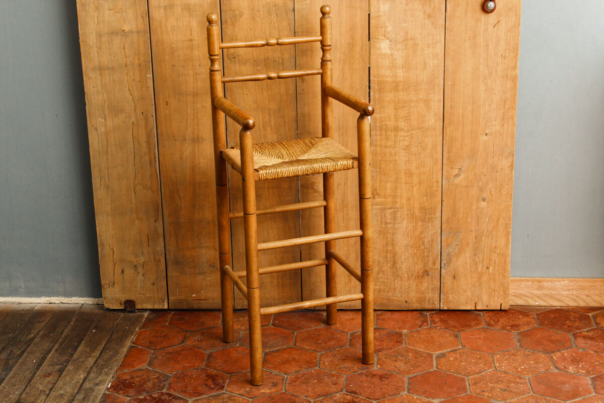 Mulched high chair, turned wood